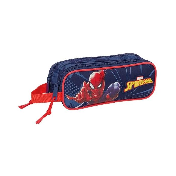 Safta Spider-Man Portatodo - 2 Compartimentos con Cremalleras - Asa Lateral - 1L - 210x60x80mm - Color Azul Marino
