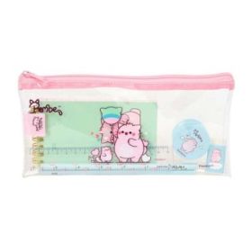 Safta Pembe The Pink Cat Pack Escolar con Portatodo de PVC - Cierre ZIP - Regla 15cm - 2 Lapices - Sacapuntas - Goma - Bloc de Notas con 70 Hojas - 225x105mm - Color Transparente
