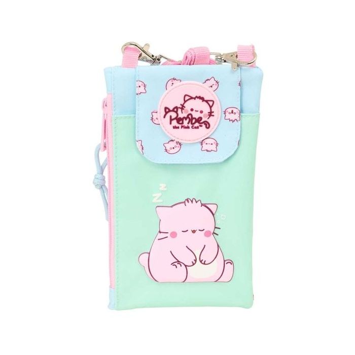 Safta Pembe The Pink Cat Monedero Portamovil hasta 6.9" - Compartimento con Cremallera - Cordon Ajustable - 0.19L - 100x190mm - Color Menta