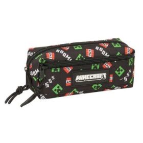 Safta Minecraft Portatodo - 3 Compartimentos con Cremalleras - Goma Elastica - 0.98L - 220x60x85mm - Color Negro