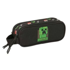 Safta Minecraft Portatodo - 2 Compartimentos con Cremalleras - Asa Lateral - 1L - 210x60x80mm - Color Negro