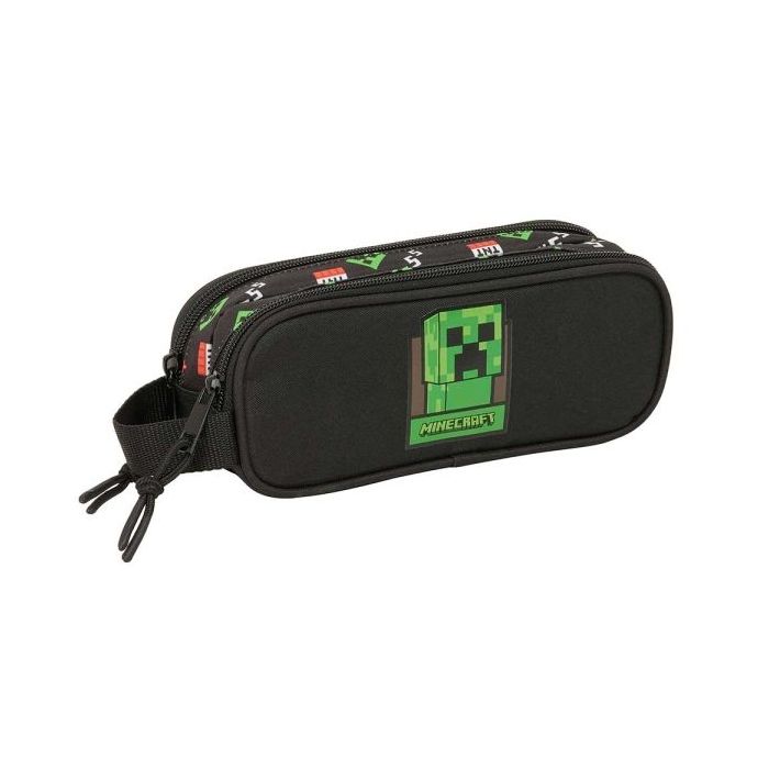 Safta Minecraft Portatodo - 2 Compartimentos con Cremalleras - Asa Lateral - 1L - 210x60x80mm - Color Negro