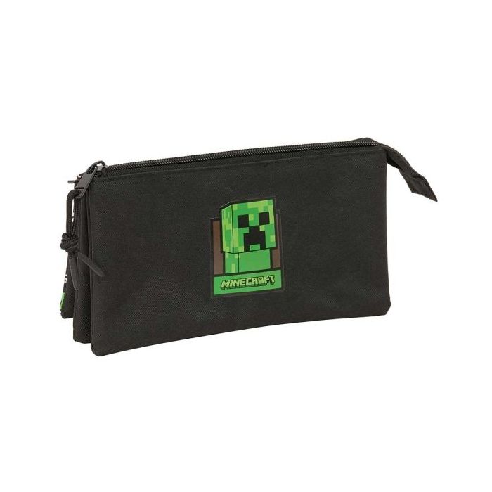 Safta Minecraft Portatodo - 3 Compartimentos con Cremalleras - Bolsillo Interior - 0.6L - 220x30x120mm - Color Negro