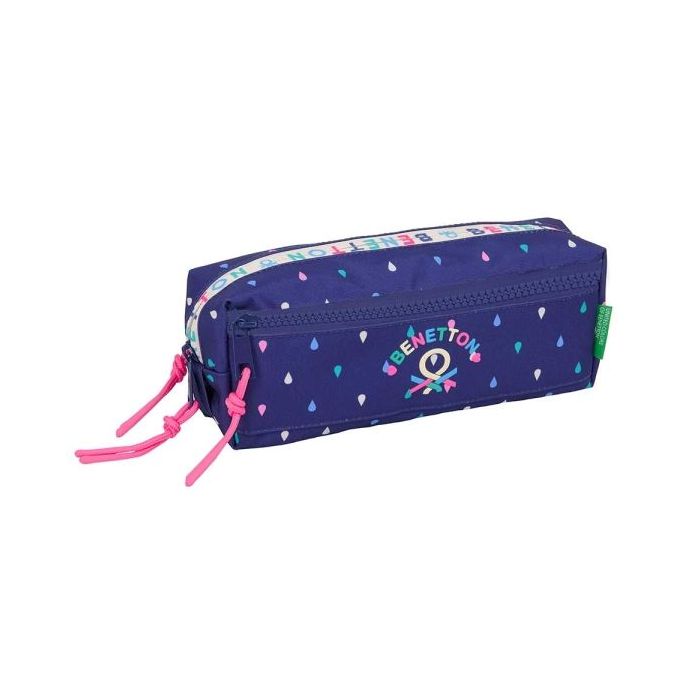 Safta Benetton Drop Portatodo - 3 Compartimentos con Cremalleras - Goma Elastica - 0.98L - 220x60x85mm - Color Azul Oscuro