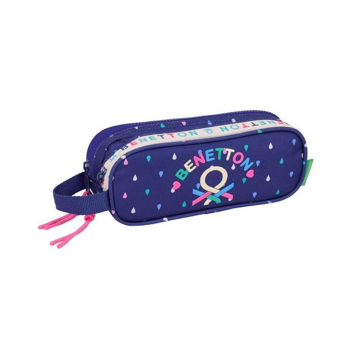 Safta Benetton Drop Portatodo - 2 Compartimentos con Cremalleras - Asa Lateral - 1L - 210x60x80mm - Color Azul Oscuro