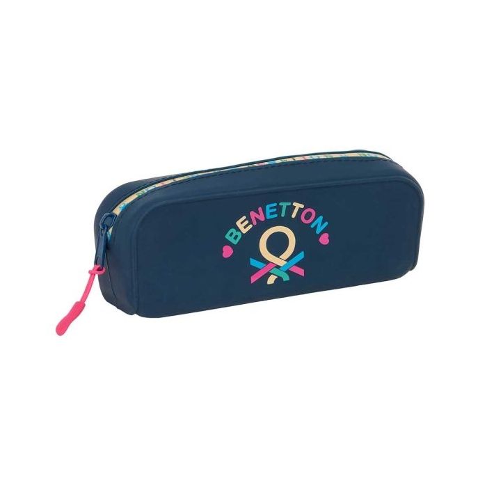 Safta Benetton Drop Portatodo - Cremallera - Silicona - Facil de Limpiar - 0.60L - 185x55x75mm - Color Azul Oscuro