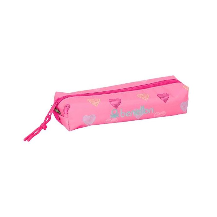 Safta Benetton Heart Portatodo - Cremallera - Goma Elastica - 0.53L - 220x70x40mm - Color Rosa