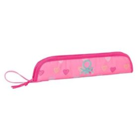 Safta Benetton Heart Portaflautas - Interior Acolchado - Alojamiento para Varilla - Asa Lateral - Borde Reforzado - 0.6L - 370x20x80mm - Color Rosa