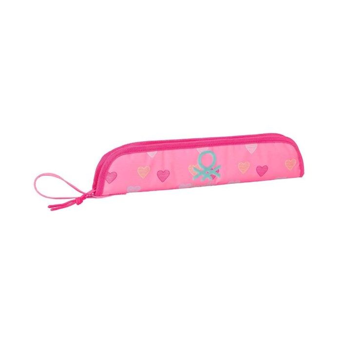 Safta Benetton Heart Portaflautas - Interior Acolchado - Alojamiento para Varilla - Asa Lateral - Borde Reforzado - 0.6L - 370x20x80mm - Color Rosa