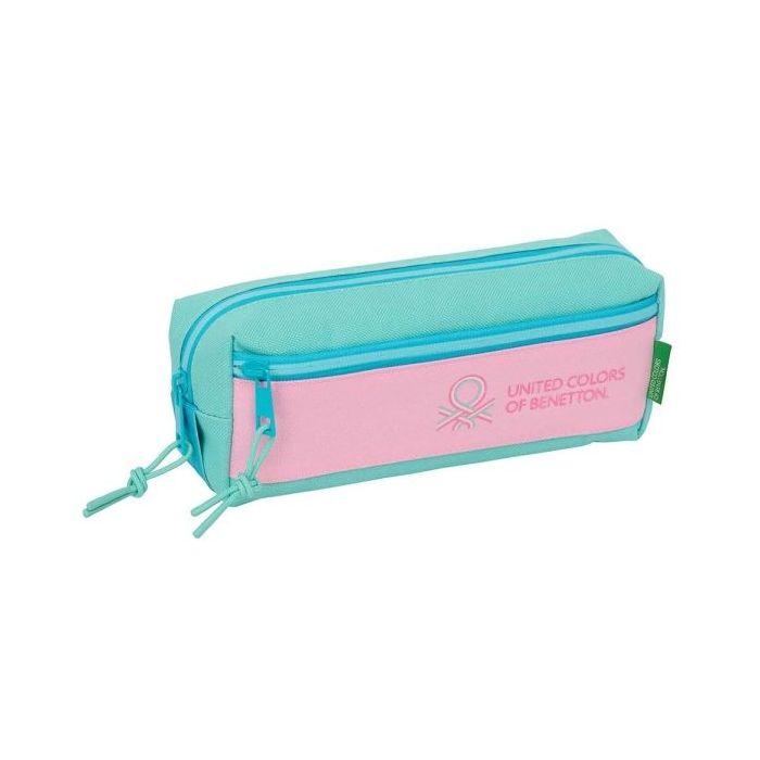 Safta Benetton Dolce Portatodo - 3 Compartimentos con Cremalleras - Goma Elastica - 0.98L - 220x60x85mm - Color Rosa Pastel