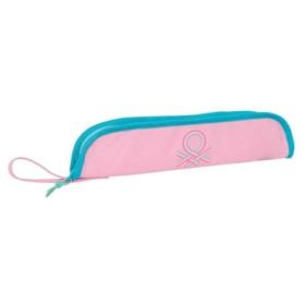 Safta Benetton Dolce Portaflautas - Interior Acolchado - Alojamiento para Varilla - Asa Lateral - Borde Reforzado - 0.6L - 370x20x80mm - Color Rosa Pastel