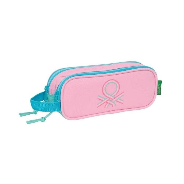 Safta Benetton Dolce Portatodo - 2 Compartimentos con Cremalleras - Asa Lateral - 1L - 210x60x80mm - Color Rosa Pastel