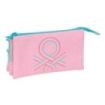 Safta Benetton Dolce Portatodo - 3 Compartimentos con Cremalleras - Bolsillo Interior - 0.6L - 220x30x120mm - Color Rosa Pastel