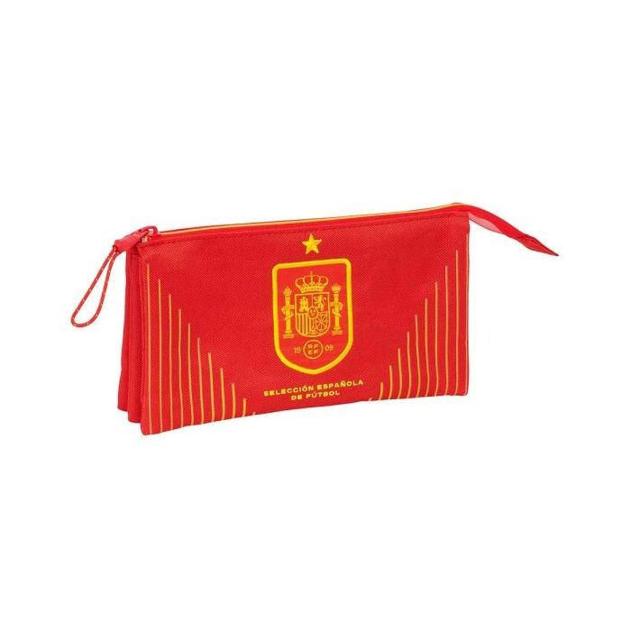 Safta Seleccion Española de Futbol Portatodo - 3 Compartimentos con Cremalleras - Bolsillo Interior - 0.6L - 220x30x120mm - Color Rojo