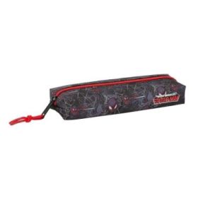 Safta Miles Morales Portatodo - Cremallera - Goma Elastica - 0.53L - 220x70x40mm - Color Negro y Rojo