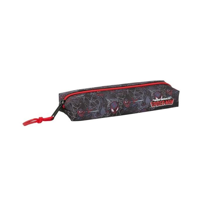 Safta Miles Morales Portatodo - Cremallera - Goma Elastica - 0.53L - 220x70x40mm - Color Negro y Rojo