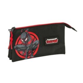 Safta Miles Morales Portatodo - 3 Compartimentos con Cremalleras - Bolsillo Interior - 0.6L - 220x30x120mm - Color Negro y Rojo