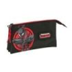 Safta Miles Morales Portatodo - 3 Compartimentos con Cremalleras - Bolsillo Interior - 0.6L - 220x30x120mm - Color Negro y Rojo
