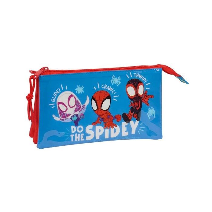 Safta Spidey Portatodo - 3 Compartimentos con Cremalleras - Bolsillo Interior - 0.6L - 220x30x120mm - Color Rojo y Azul
