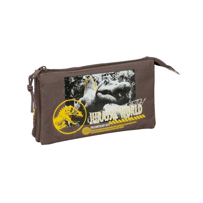 Safta Jurassic World Portatodo - 3 Compartimentos con Cremalleras - Bolsillo Interior - 0.6L - 220x30x120mm - Color Marron