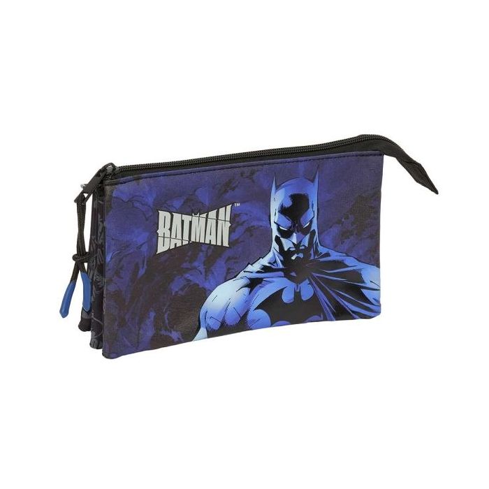 Safta Batman Portatodo - 3 Compartimentos con Cremalleras - Bolsillo Interior - 0.6L - 220x30x120mm - Color Negro