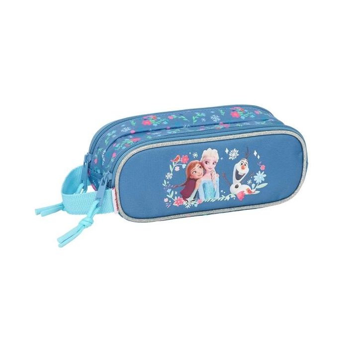 Safta Frozen Portatodo - 2 Compartimentos con Cremalleras - Asa Lateral - 1L - 210x60x80mm - Color Azul