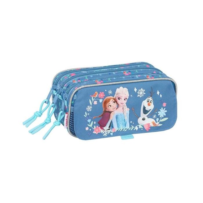 Safta Frozen Portatodo - 3 Compartimentos con Cremalleras - Bolsillo Frontal - Cinta Adaptable - 1.72L - 215x80x100mm - Color Azul