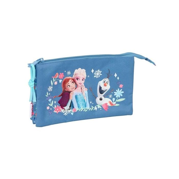 Safta Frozen Portatodo - 3 Compartimentos con Cremalleras - Bolsillo Interior - 0.6L - 220x30x120mm - Color Azul