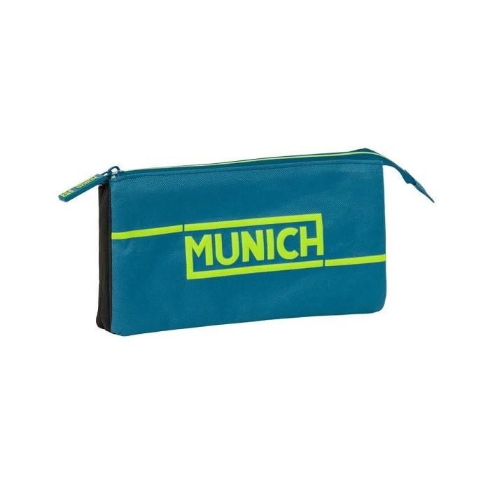 Safta Munich Land Portatodo - 3 Compartimentos con Cremalleras - Bolsillo Interior - 0.6L - 220x30x120mm - Color Azul Oscuro