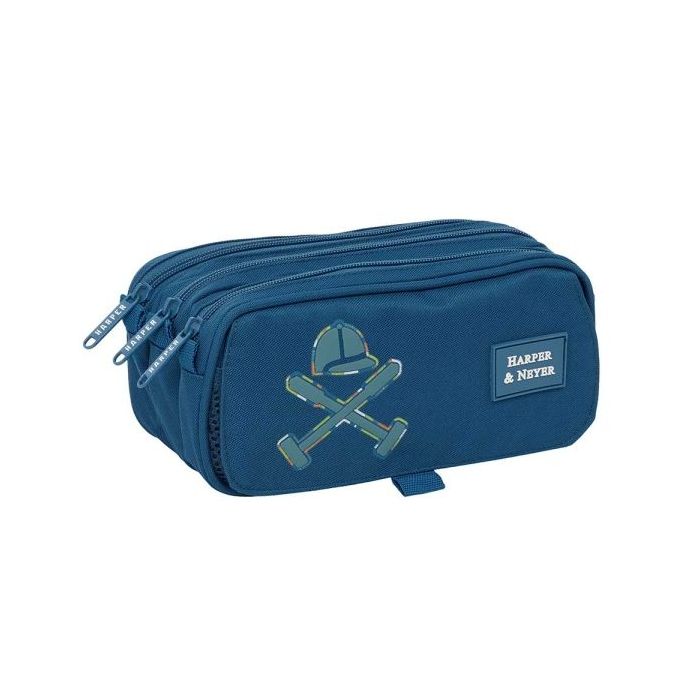 Safta Harper and Neyer Portatodo - 3 Compartimentos con Cremalleras - Bolsillo Frontal - Cinta Adaptable - 1.72L - 215x80x100mm - Color Azul Marino