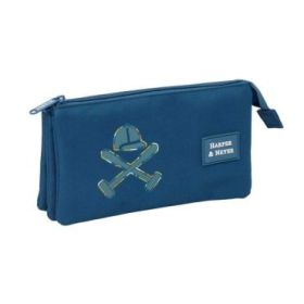 Safta Harper and Neyer Portatodo - 3 Compartimentos con Cremalleras - Bolsillo Interior - 0.6L - 220x30x120mm - Color Azul Marino