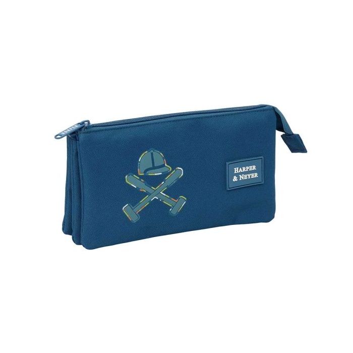 Safta Harper and Neyer Portatodo - 3 Compartimentos con Cremalleras - Bolsillo Interior - 0.6L - 220x30x120mm - Color Azul Marino