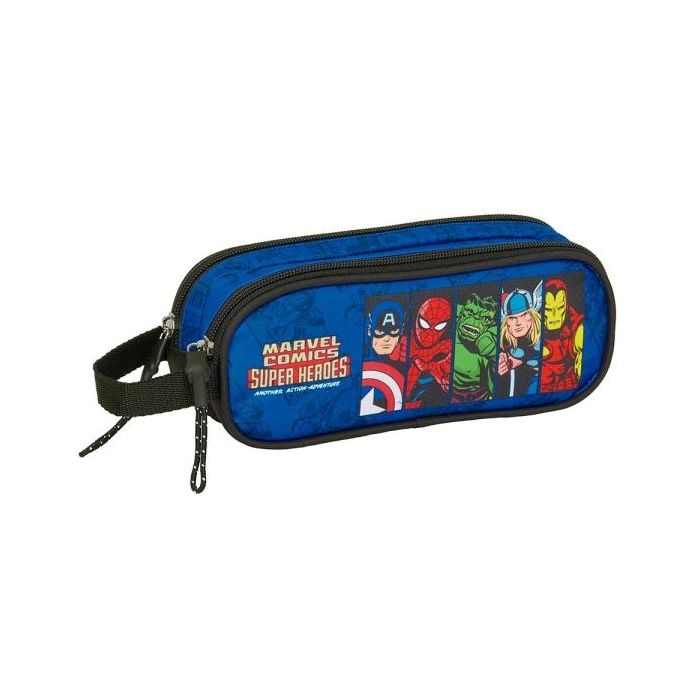 Safta Avengers Portatodo - 2 Compartimentos con Cremalleras - Asa Lateral - 1L - 210x60x80mm - Color Azul Oscuro