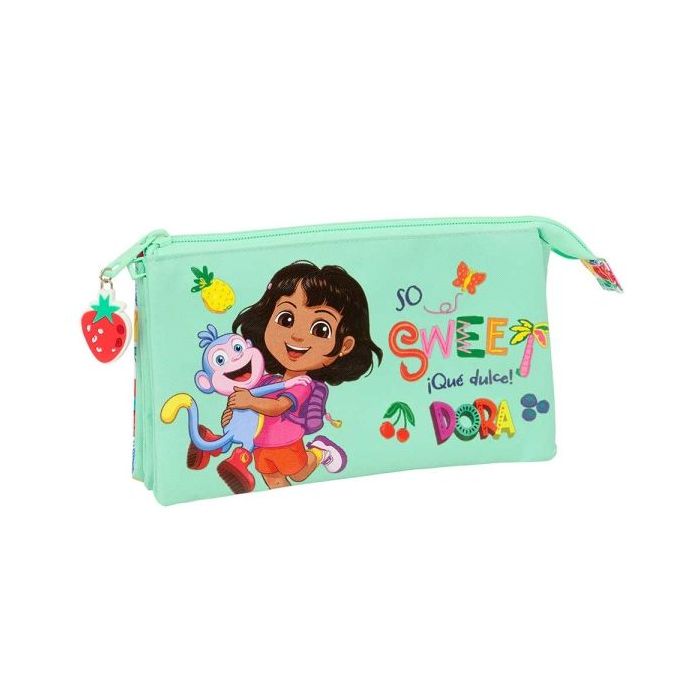 Safta Dora Portatodo - 3 Compartimentos con Cremalleras - Bolsillo Interior - 0.6L - 220x30x120mm - Color Menta