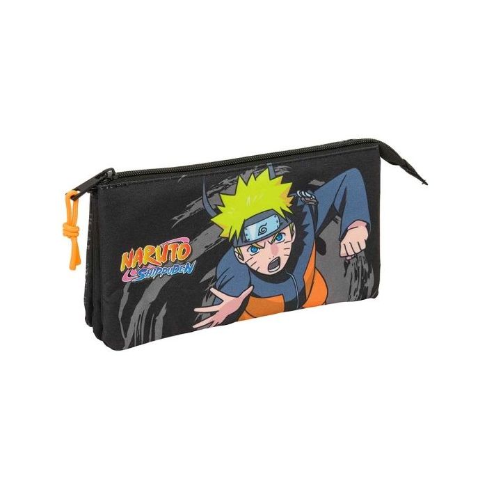 Safta Naruto Portatodo - 3 Compartimentos con Cremalleras - Bolsillo Interior - 0.6L - 220x30x120mm - Color Negro