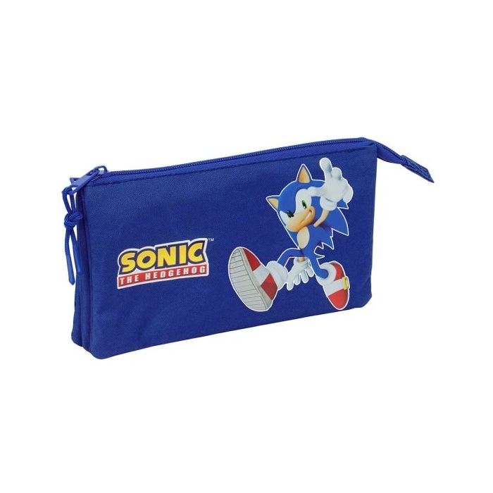Safta Sonic Portatodo - 3 Compartimentos con Cremalleras - Bolsillo Interior - 0.6L - 220x30x120mm - Color Azul Oscuro