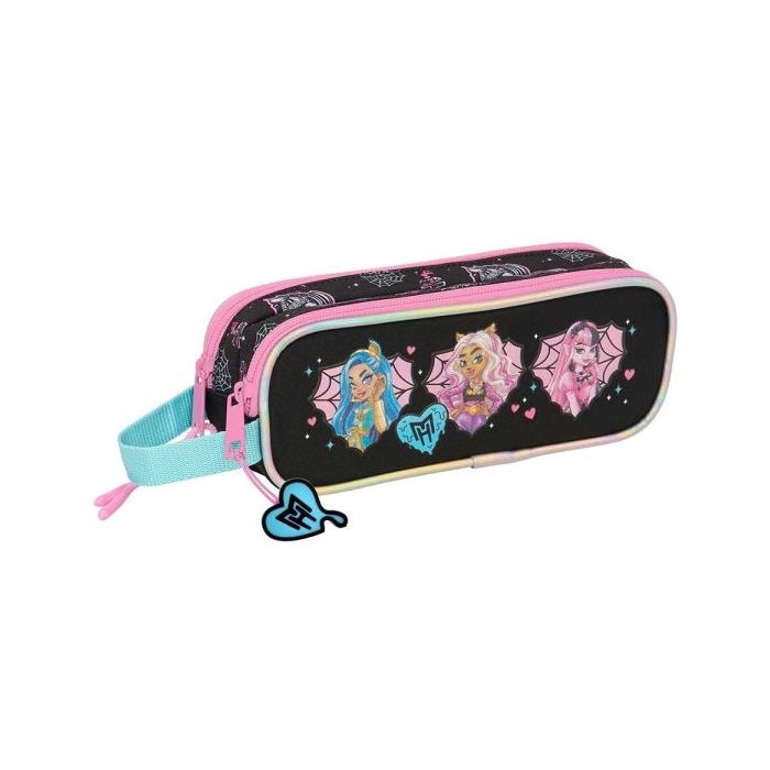 Safta Monster High Portatodo - 2 Compartimentos con Cremalleras - Asa Lateral - 1L - 210x60x80mm - Color Negro