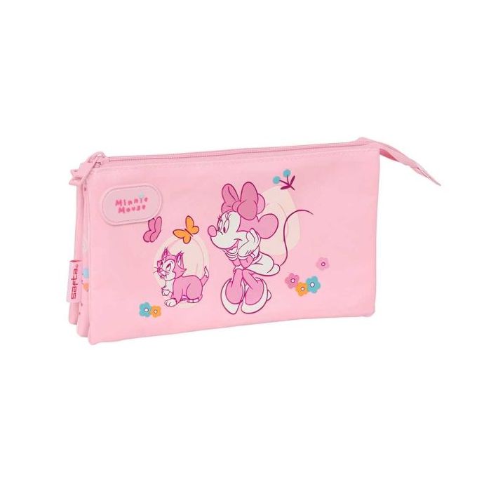 Safta Minnie Mouse Baby Portatodo - 3 Compartimentos con Cremalleras - Bolsillo Interior - 0.6L - 220x30x120mm - Color Rosa