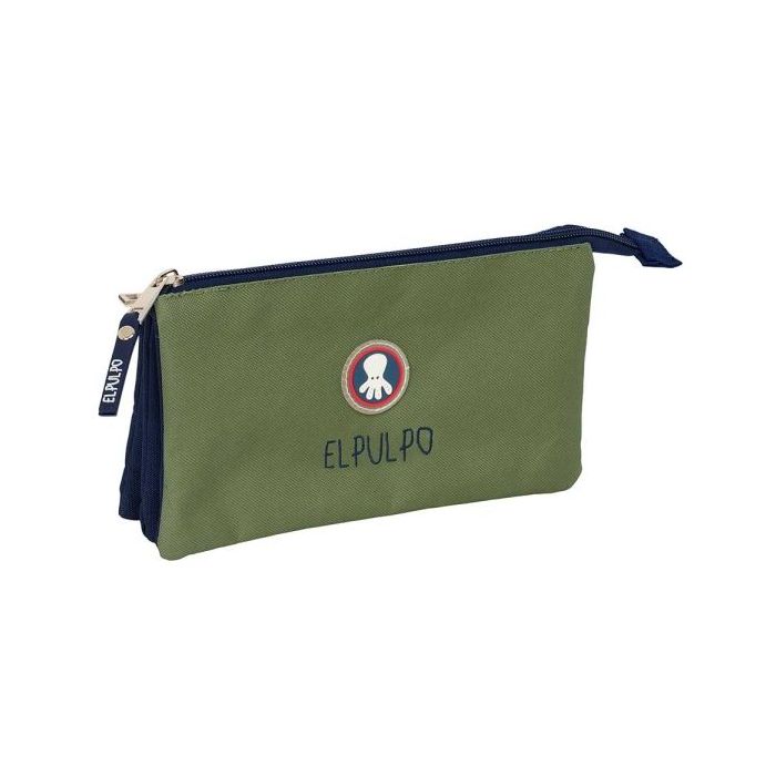 Safta el Pulpo Portatodo - 3 Compartimentos con Cremalleras - Bolsillo Interior - 0.6L - 220x30x120mm - Color Verde Oscuro