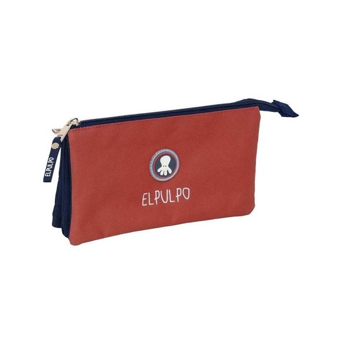 Safta el Pulpo Caldera Portatodo - 3 Compartimentos con Cremalleras - Bolsillo Interior - 0.6L - 220x30x120mm - Color Rojo Oscuro