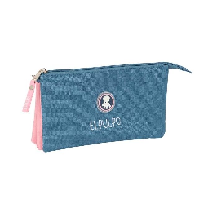 Safta el Pulpo Indigo Portatodo - 3 Compartimentos con Cremalleras - Bolsillo Interior - 0.6L - 220x30x120mm - Color Azul