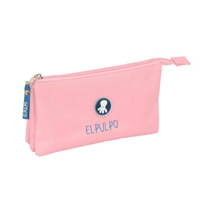 Safta el Pulpo Portatodo - 3 Compartimentos con Cremalleras - Bolsillo Interior - 0.6L - 220x30x120mm - Color Rosa