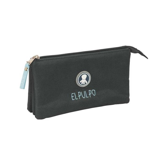 Safta el Pulpo Grafito Portatodo - 3 Compartimentos con Cremalleras - Bolsillo Interior - 0.6L - 220x30x120mm - Color Negro