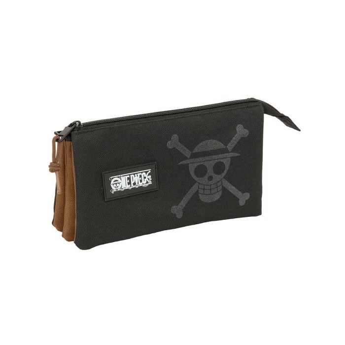 Safta One Piece Portatodo - 3 Compartimentos con Cremalleras - Bolsillo Interior - 0.6L - 220x30x120mm - Color Negro