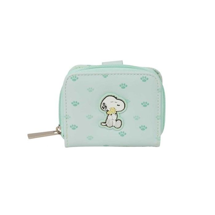 Safta Snoopy Monedero con Billetera - Compartimento con Iman - Cierre con Cremallera - 0.10L - 110x20x95mm - Color Menta