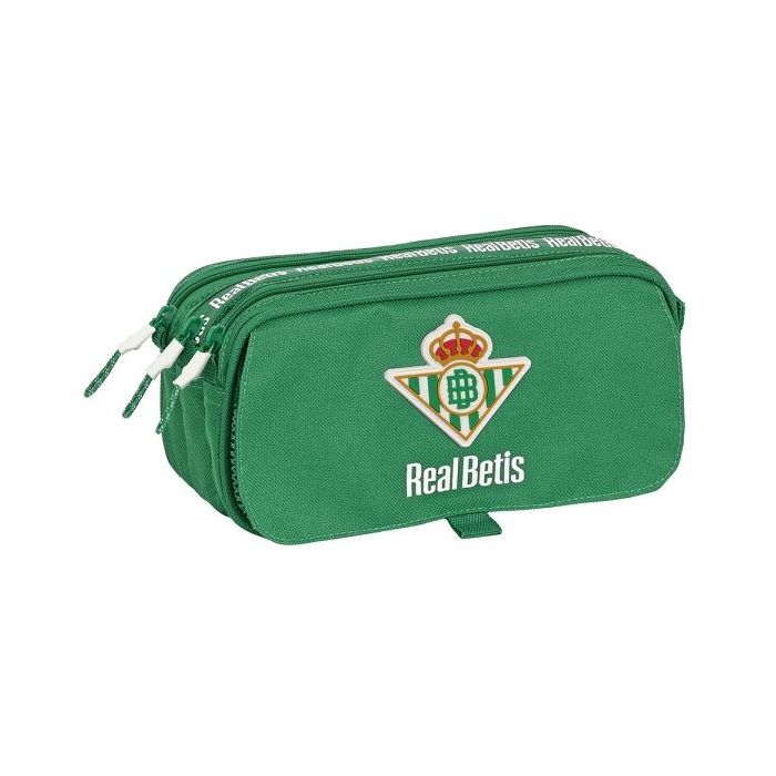 Safta Real Betis Balompie Portatodo - 3 Compartimentos con Cremalleras - Asa Lateral - Bolsillo Frontal - Cinta Adaptable - Material Reciclado - 215x80x100mm - Color Verde
