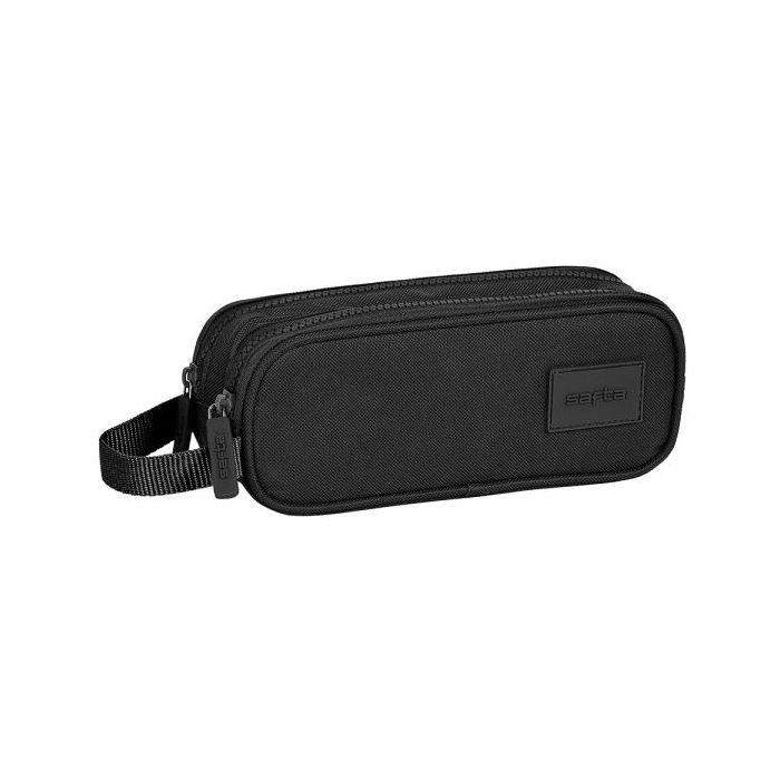 Safta Basic Portatodo - 2 Compartimentos con Cremalleras - Asa Lateral - 1L - 210x60x80mm - Color Negro