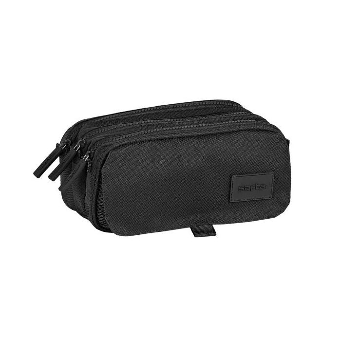 Safta Basic Portatodo - 3 Compartimentos con Cremalleras - Bolsillo Frontal - Cinta Adaptable - 1.72L - 215x80x100mm - Color Negro