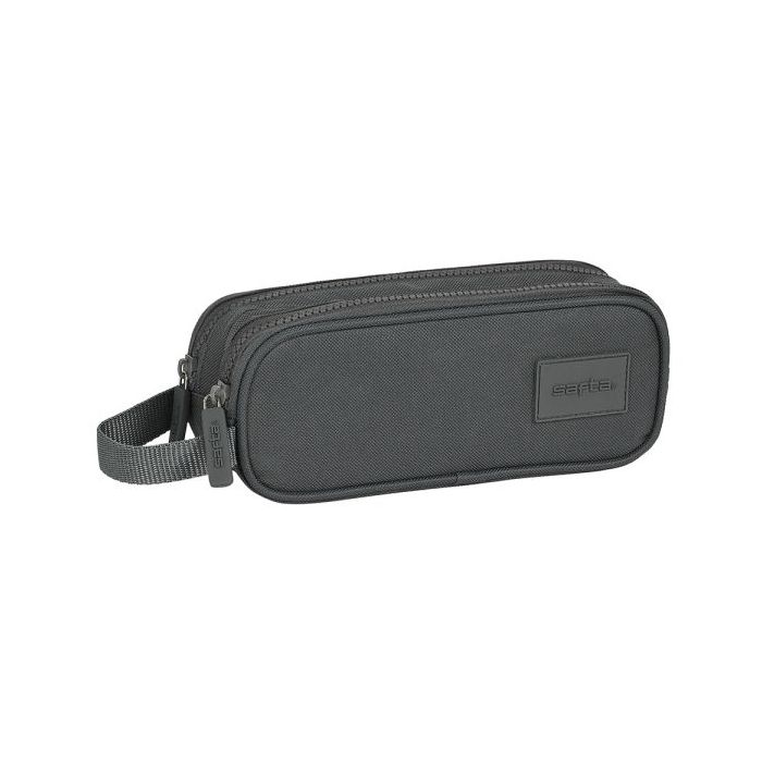 Safta Basic Portatodo - 2 Compartimentos con Cremalleras - 1L - Asa Lateral - 210x60x80mm - Color Gris