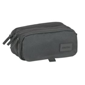 Safta Basic Portatodo - 3 Compartimentos con Cremalleras - Bolsillo Frontal - Cinta Adaptable - 1.72L - 215x80x100mm - Color Gris